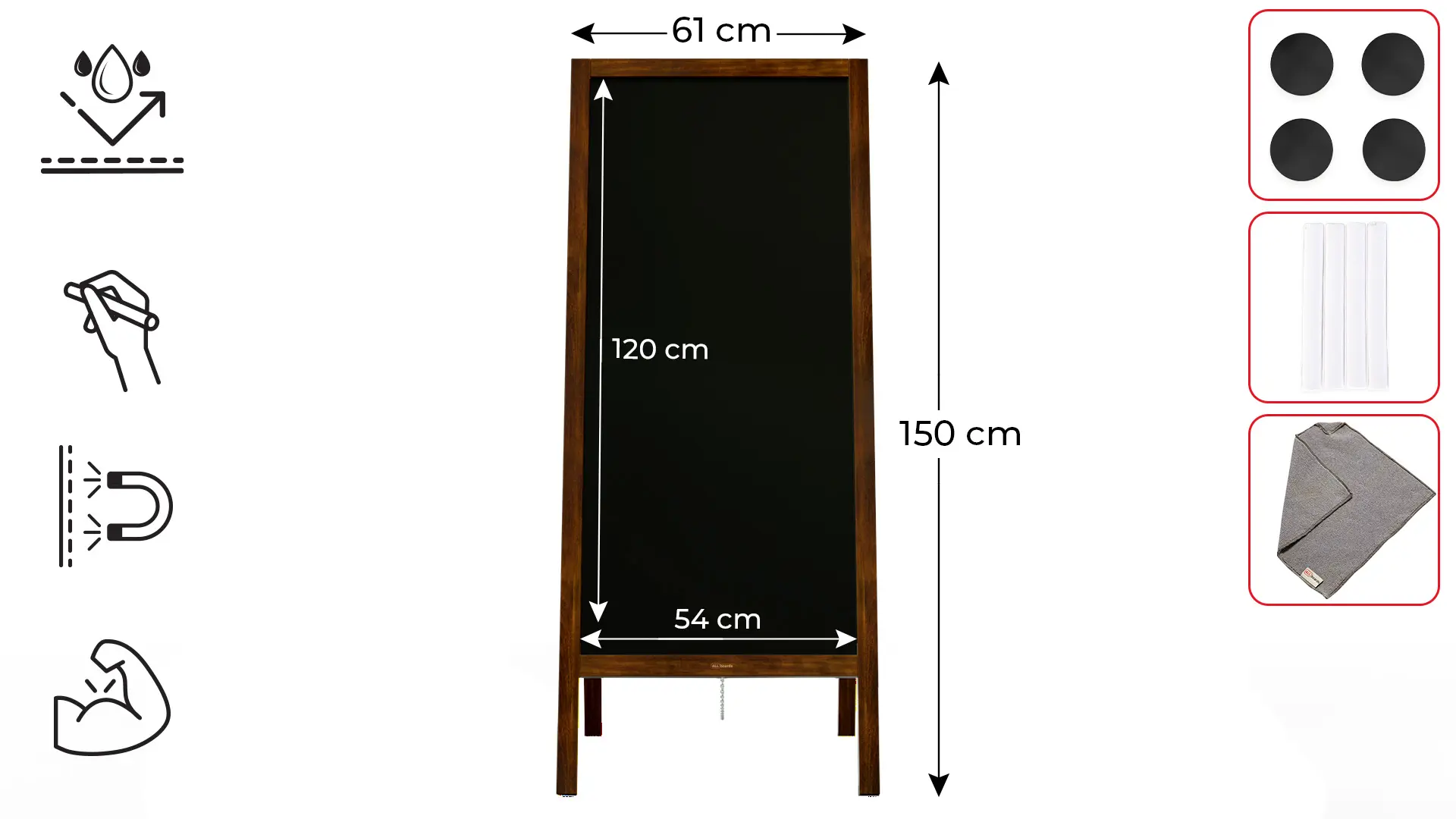 Magnetischer Kundenstopper, wasserfest, Kreideständer 150 x 61 cm, KLASSISCHES BRAUN + Zubehör – Bild 2