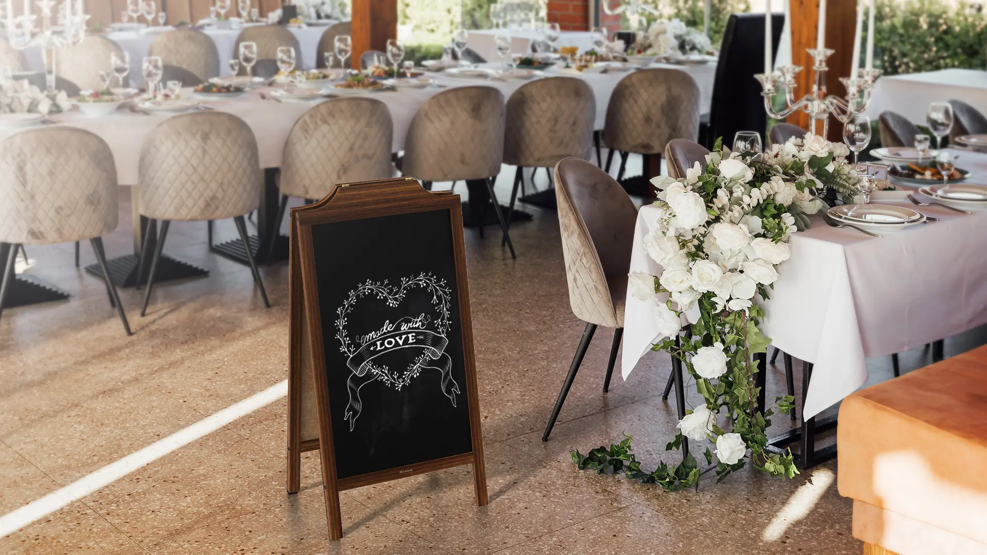 Kundenstopper - lackierter Holzrahmen 100x49,5cm dekorativen Wellenform