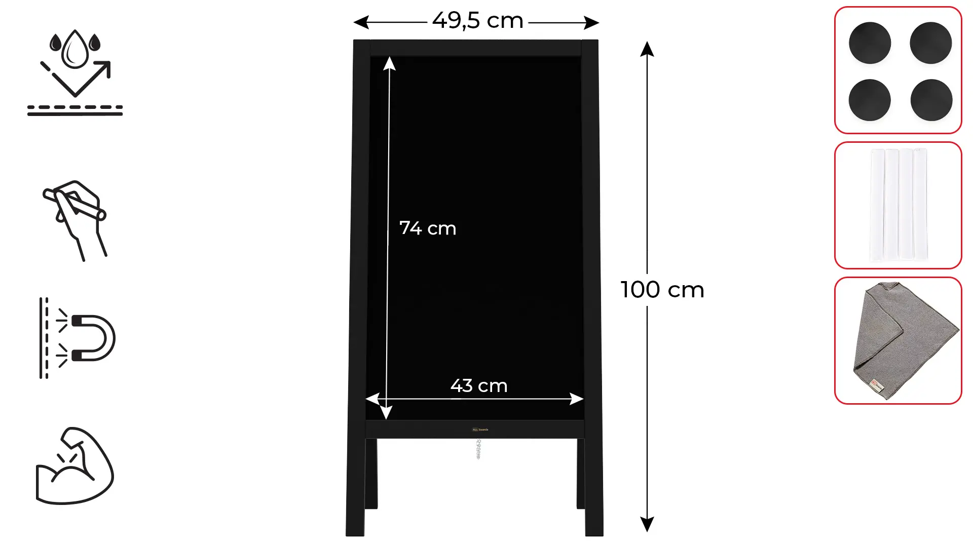 Magnetischer Kundenstopper, wasserfest, Kreideständer 100x49,5 cm, SCHWARZ + Zubehör – Bild 2