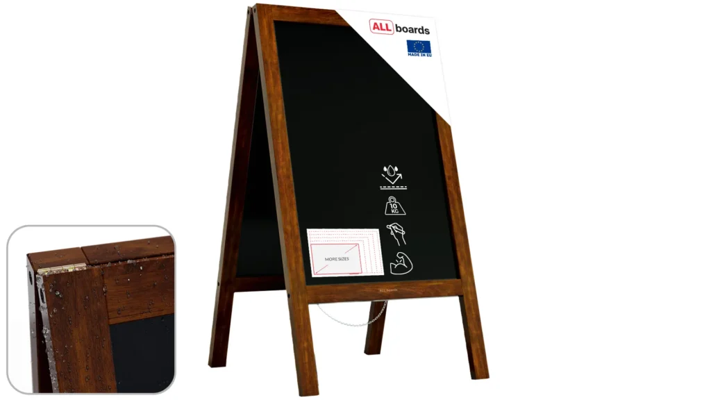 Kundenstopper – Wasserfest, Stabil 8,5 kg, mit lackiertem Holzrahmen 118x61 cm