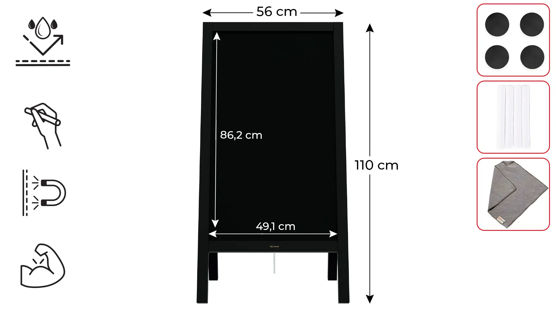 Magnetischer Kundenstopper, wasserfest, Kreideständer 110x56 cm, SCHWARZ + Zubehör – Bild 2