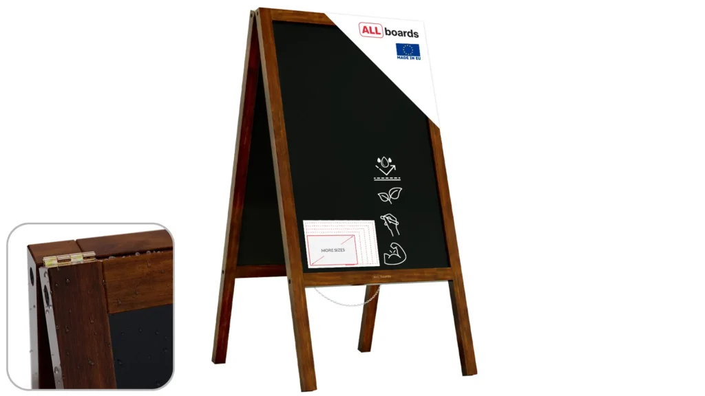 Kundenstopper – wasserfest mit lackiertem Holzrahmen 118x61 cm