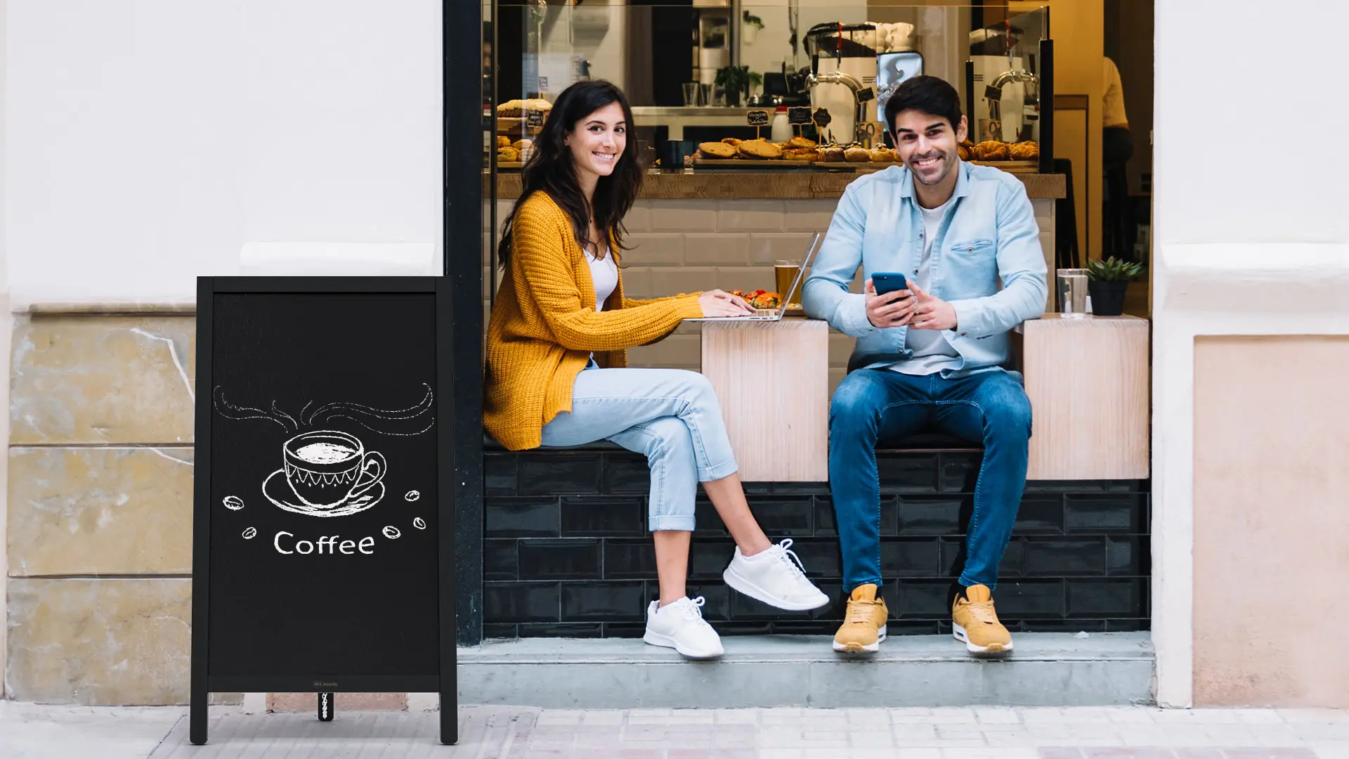Kundenstopper, SCHWARZ, Aufsteller mit Kreidefläche, einseitig 78x44 cm, Werbeaufsteller – Bild 3