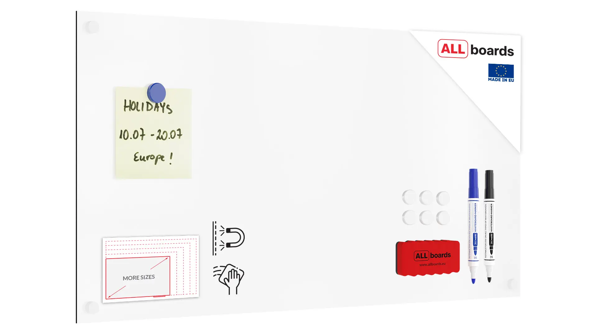 Magnetplatte rahmenloses SLIMboard - Magnetisches trocken abwischbares Whiteboard 60x30 cm + GRATIS Zubehör