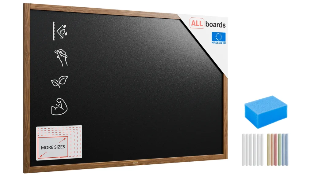Kreidetafel Wasserfest mit lackiertem Holzrahmen 150x100cm, Schwarz, Schreibtafel, Kreide