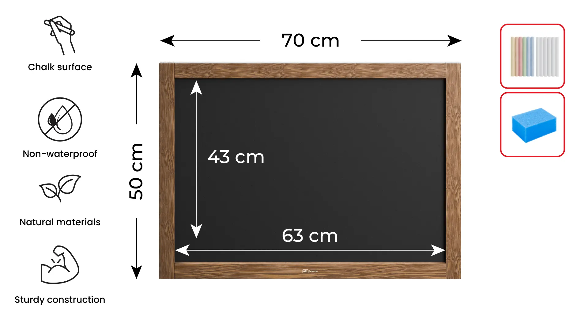 Kreidetafel mit Holzrahmen 70x50cm