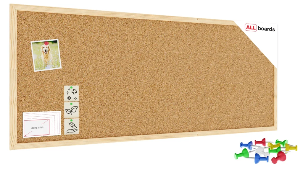 Pinnwand, Korktafel 100x40 cm, Naturholzrahmen + GRATIS