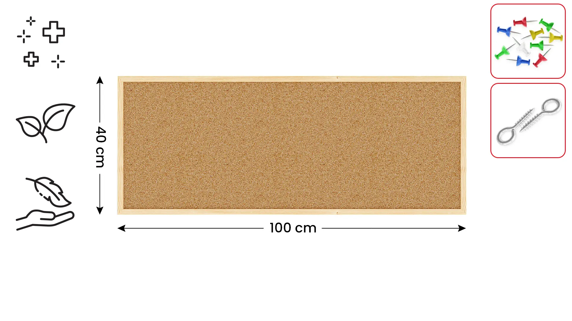 Pinnwand, Korktafel 100x40 cm, Naturholzrahmen + GRATIS