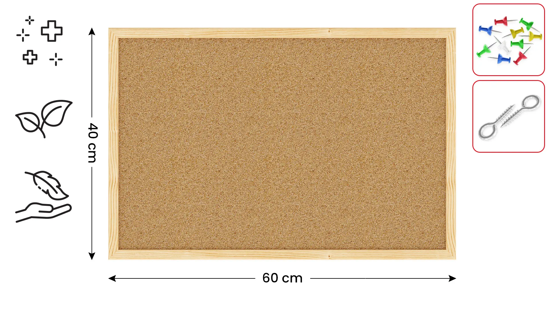 Pinnwand mit Naturholzrahmen 60x40cm + GRATIS