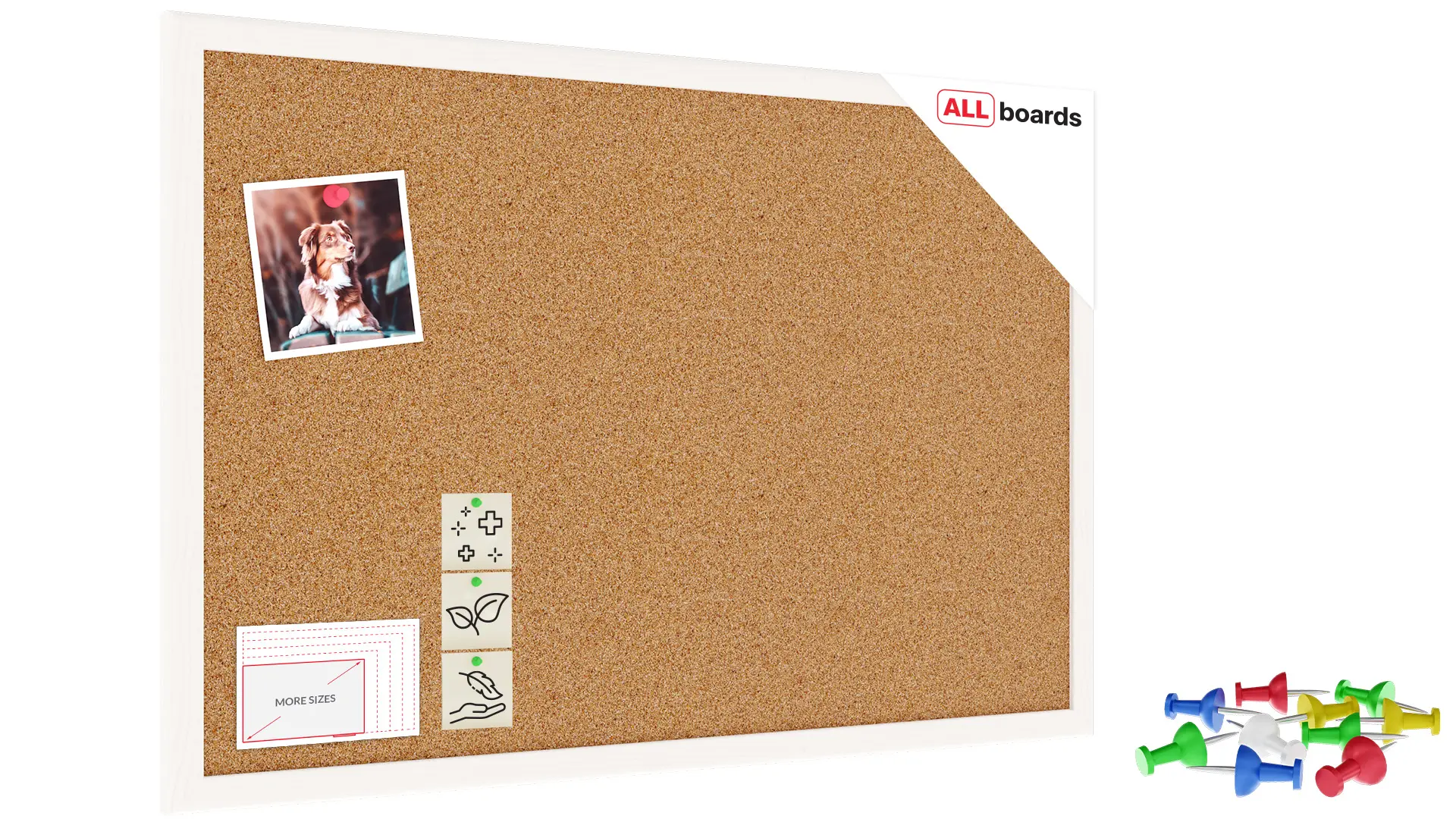 Pinnwand mit weißem Naturholzrahmen 60x40cm + GRATIS