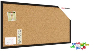 Pinnwand, Korktafel 80x40 cm, Holzrahmen - Schwarz lackiert + GRATIS
