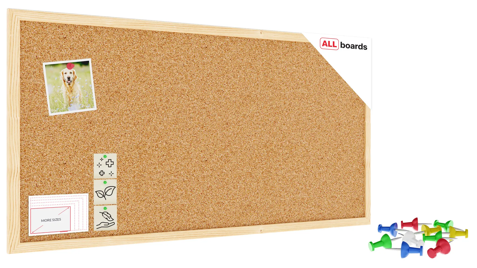 Pinnwand, Korktafel 80x40 cm, Naturholzrahmen + GRATIS