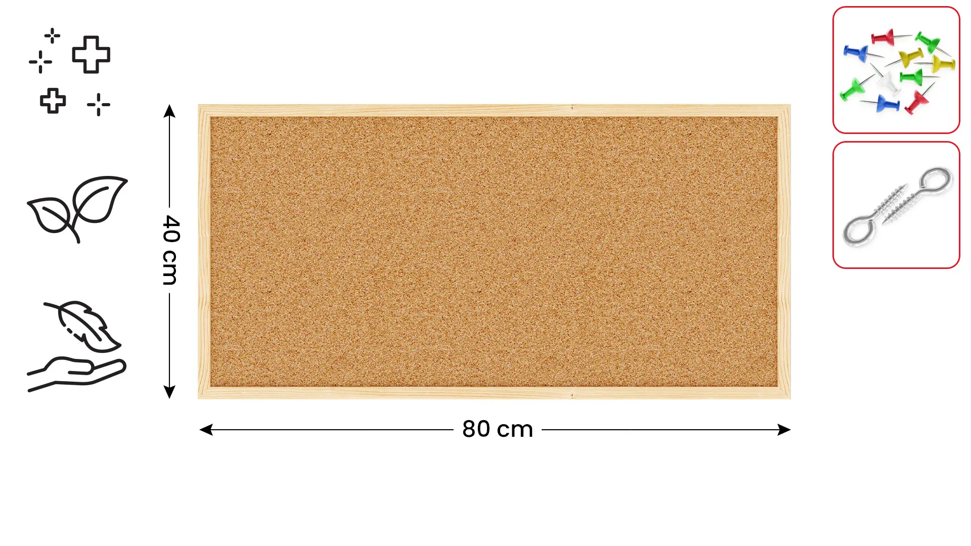 Pinnwand, Korktafel 80x40 cm, Naturholzrahmen + GRATIS