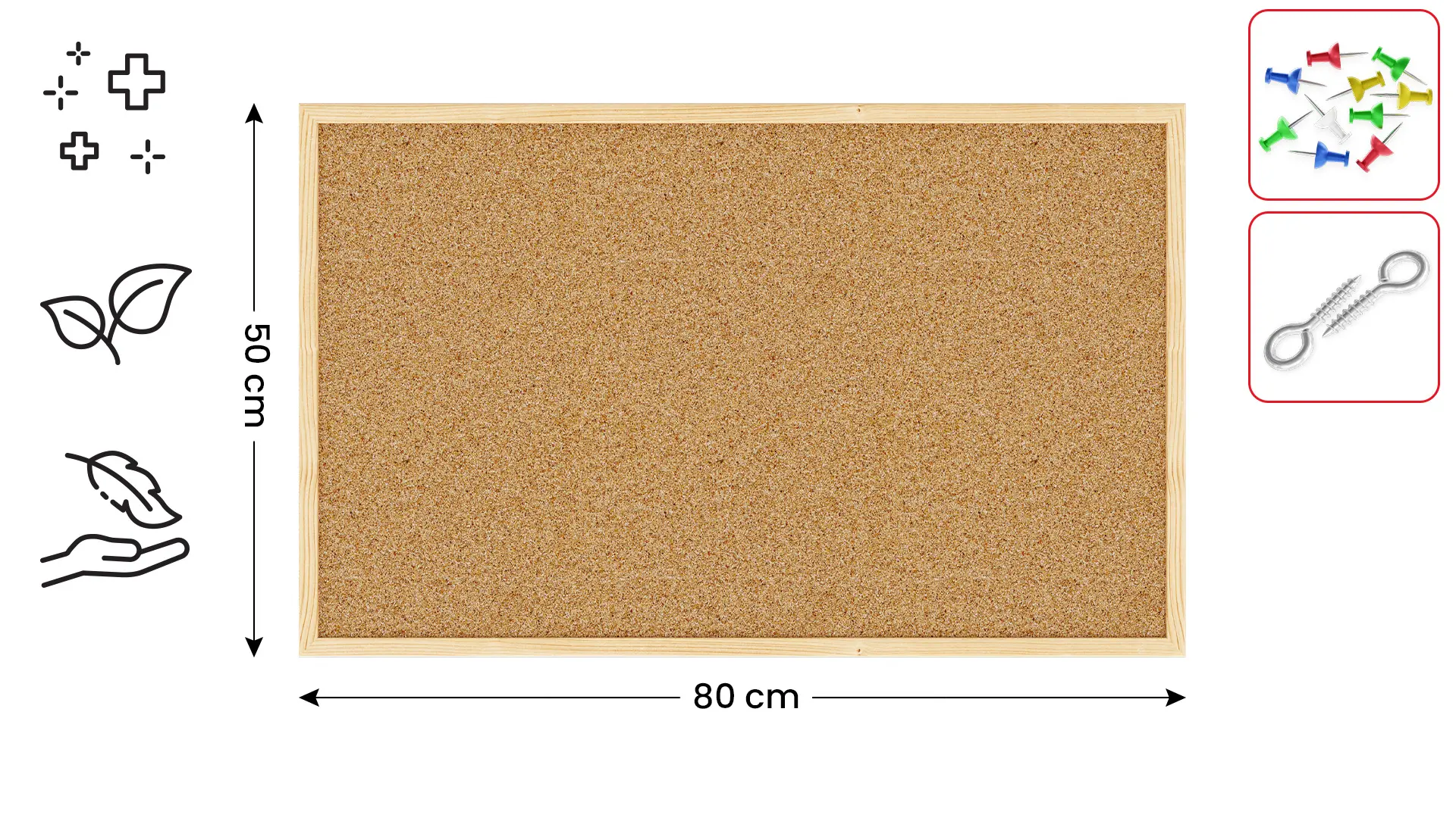Pinnwand mit Naturholzrahmen 80x50cm + GRATIS
