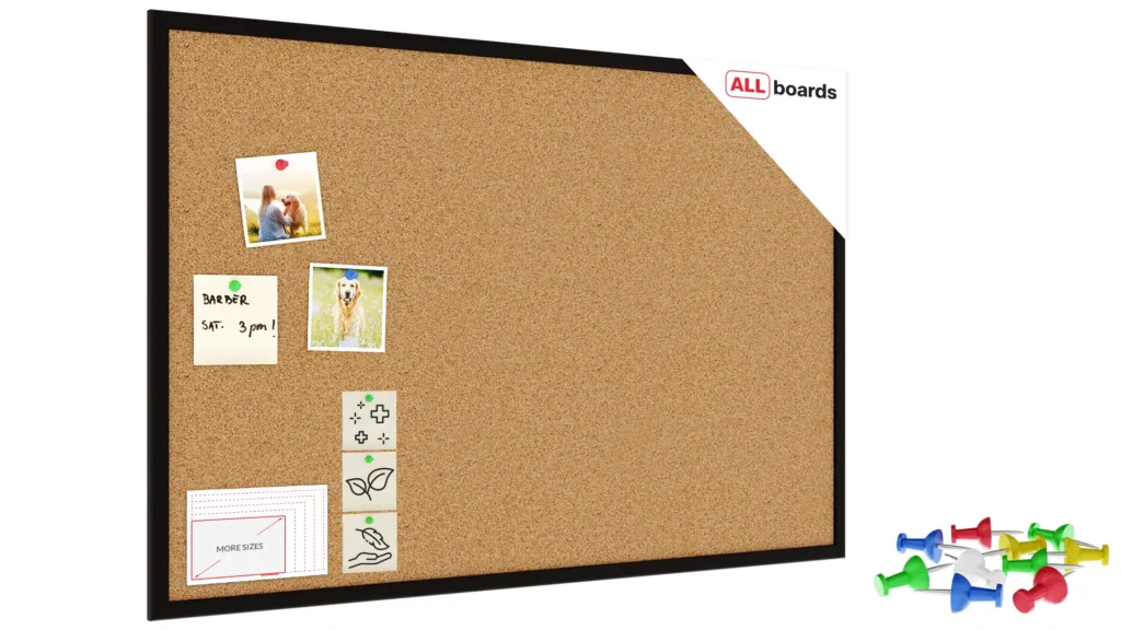 Pinnwand mit schwarzem Naturholzrahmen 90x60cm + GRATIS