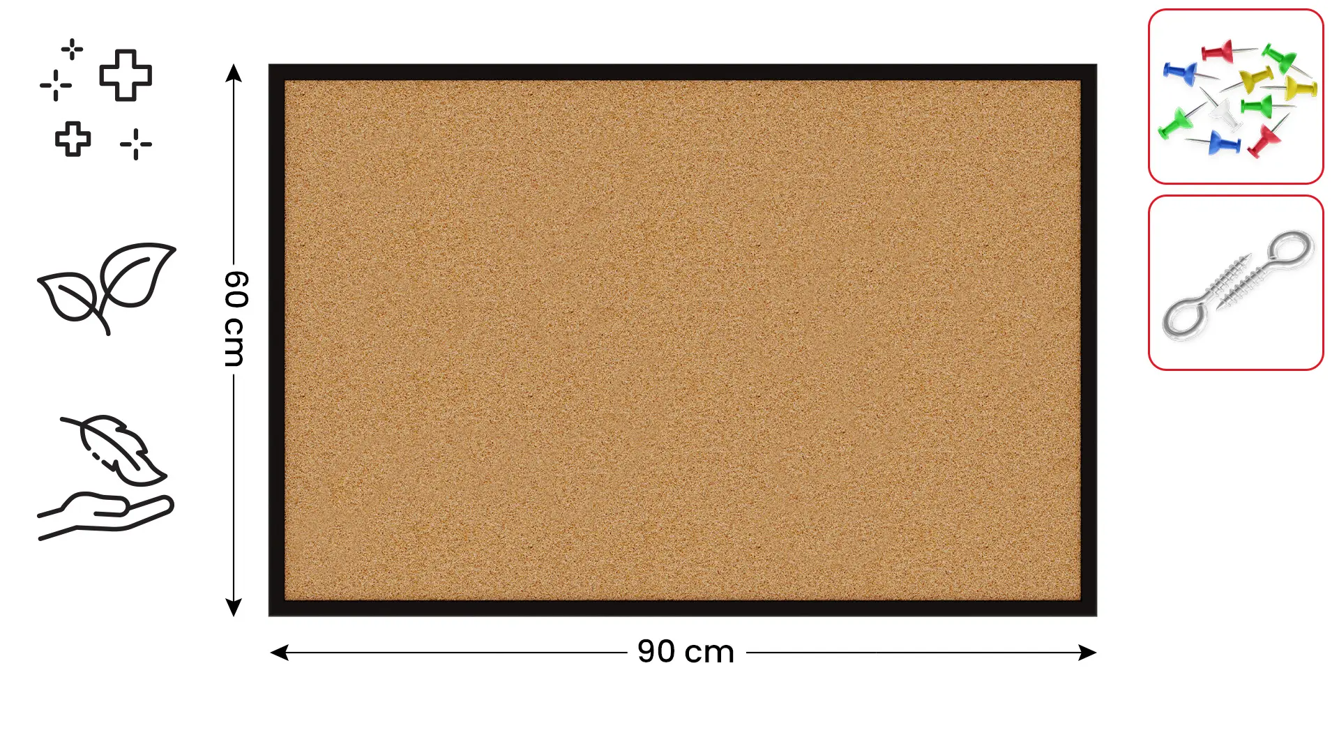 Pinnwand mit schwarzem Naturholzrahmen 90x60cm + GRATIS