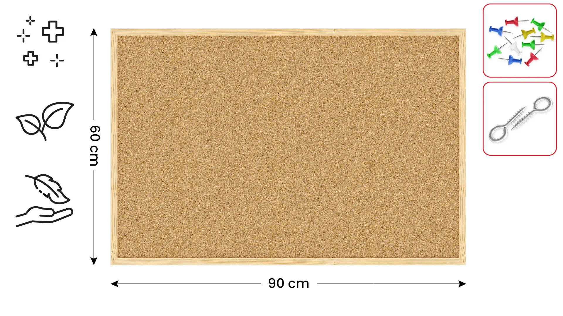 Pinnwand mit Naturholzrahmen 90x60cm + GRATIS