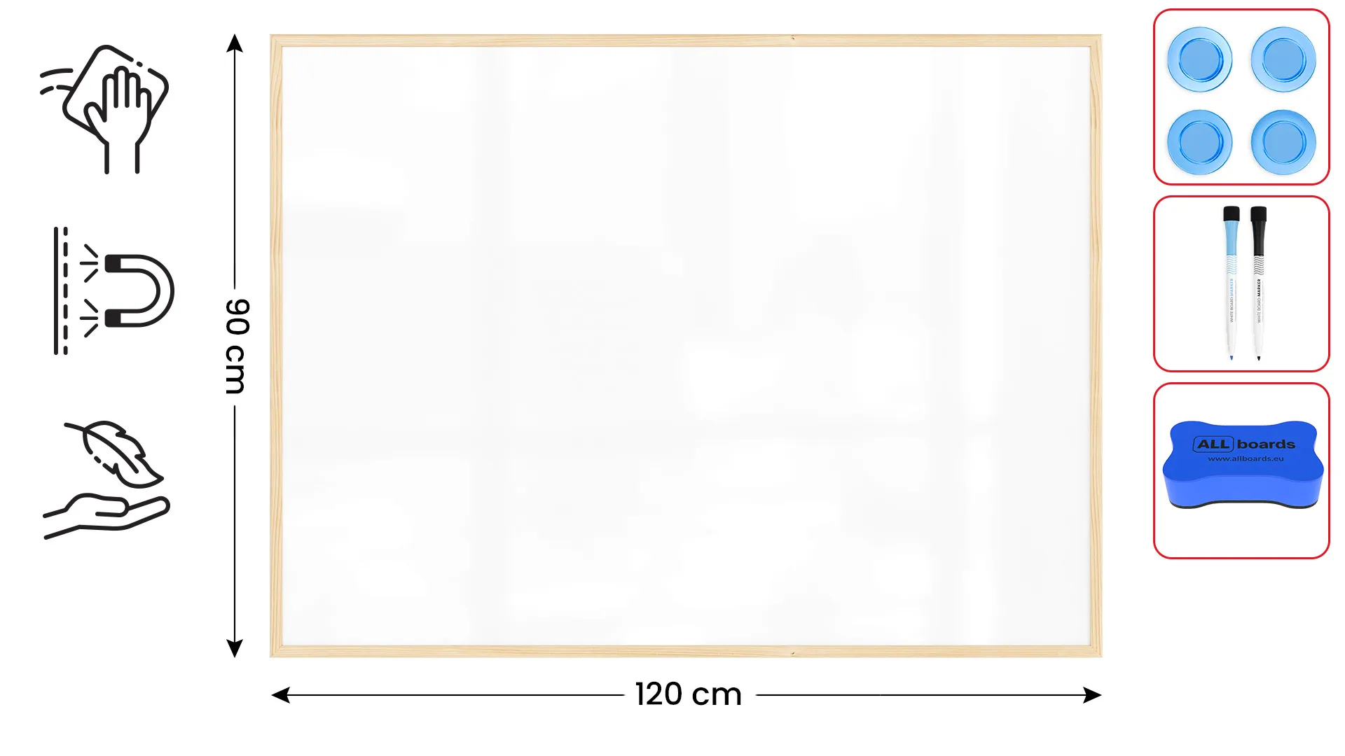 Magnetisches Whiteboard mit Naturholzrahmen 120x90cm – Bild 2