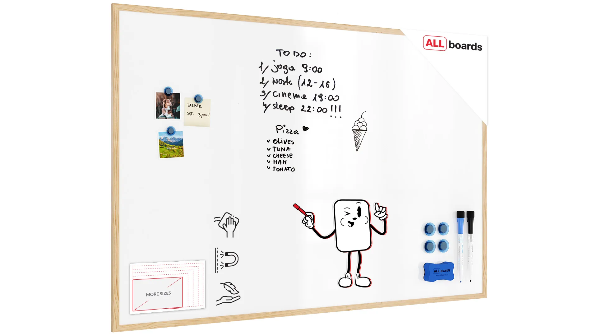 Magnetisches Whiteboard mit Naturholzrahmen 150x100cm
