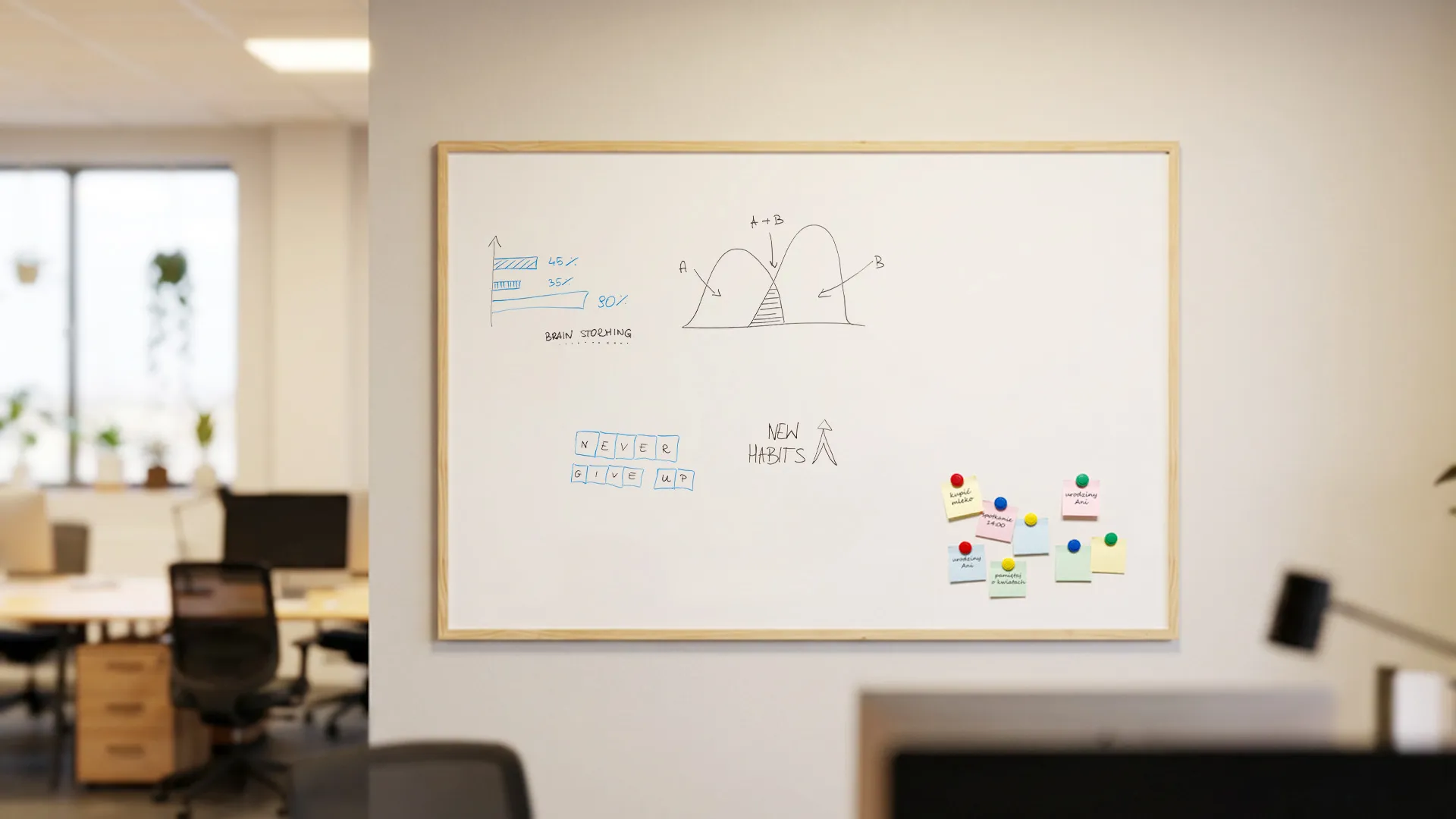 Magnetisches Whiteboard mit Naturholzrahmen 150x100cm – Bild 3