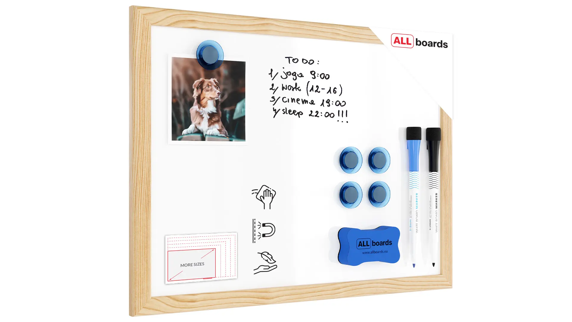 Magnetisches Whiteboard mit Naturholzrahmen 30x40cm