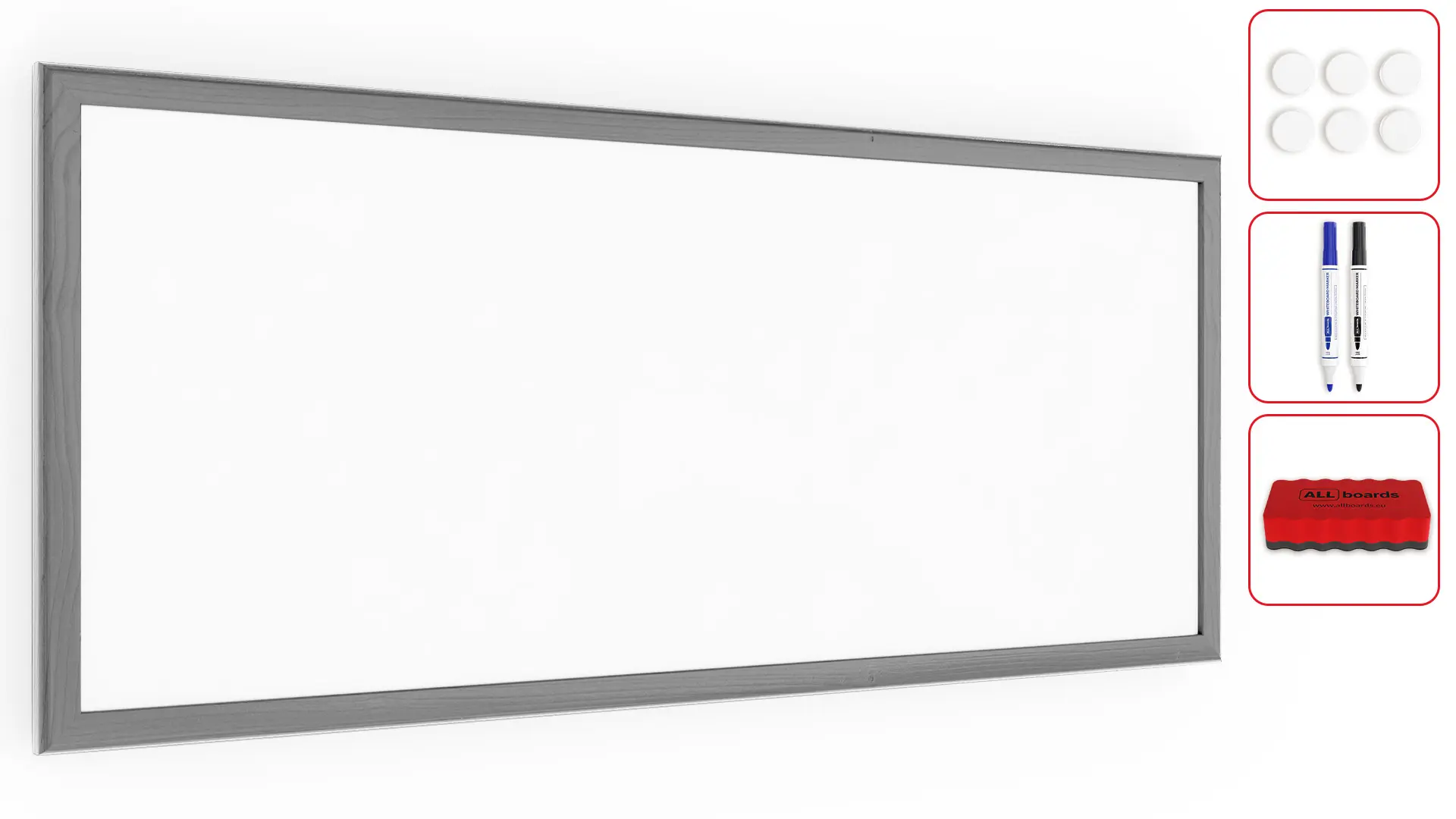 Magnetisches Whiteboard mit silbernen Holzrahmen 30x70cm