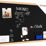 Schwarze magnetische Kreidetafel mit Naturholzrahmen 60x40cm + Zubehör