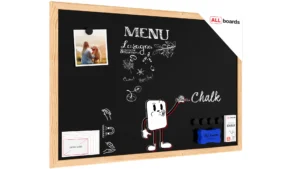 Schwarze magnetische Kreidetafel mit Naturholzrahmen 60x40cm + Zubehör