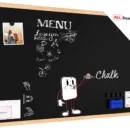 Schwarze magnetische Kreidetafel mit Naturholzrahmen 80x50cm + Zubehör