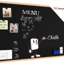 Schwarze magnetische Kreidetafel mit Naturholzrahmen 90x60cm + Zubehör
