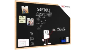 Schwarze magnetische Kreidetafel mit Naturholzrahmen 90x60cm + Zubehör