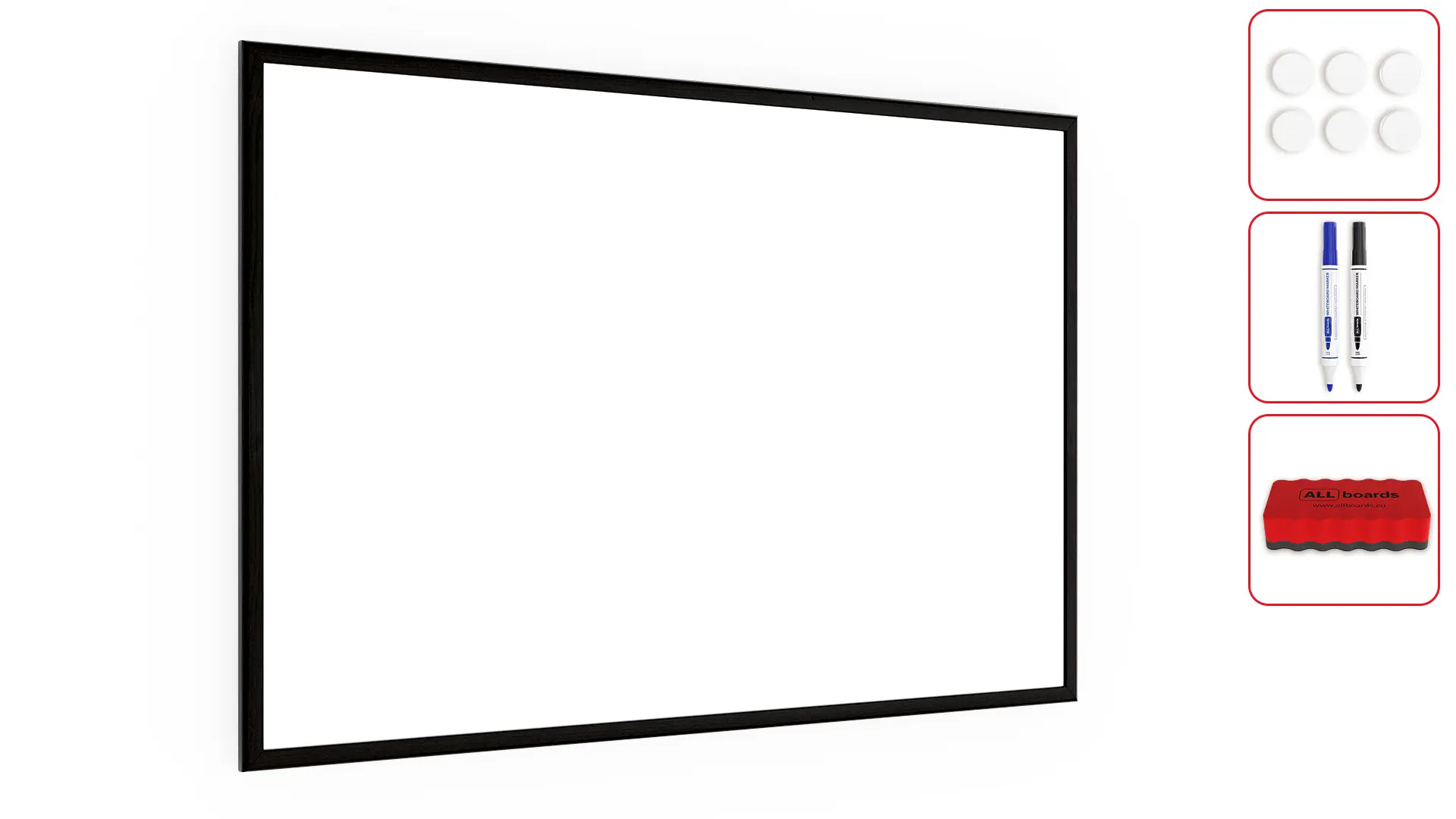 Magnetisches Whiteboard mit schwarzen Holzrahmen 90x60cm
