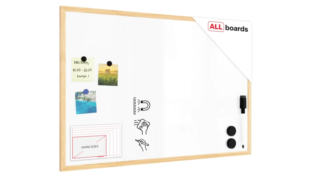 Magnetisches Whiteboard mit Naturholzrahmen 90x60cm