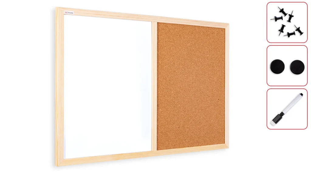 Kombi-Tafel Kork-Magnettafel 60x40 cm, Holzrahmen + ZUBEHÖR