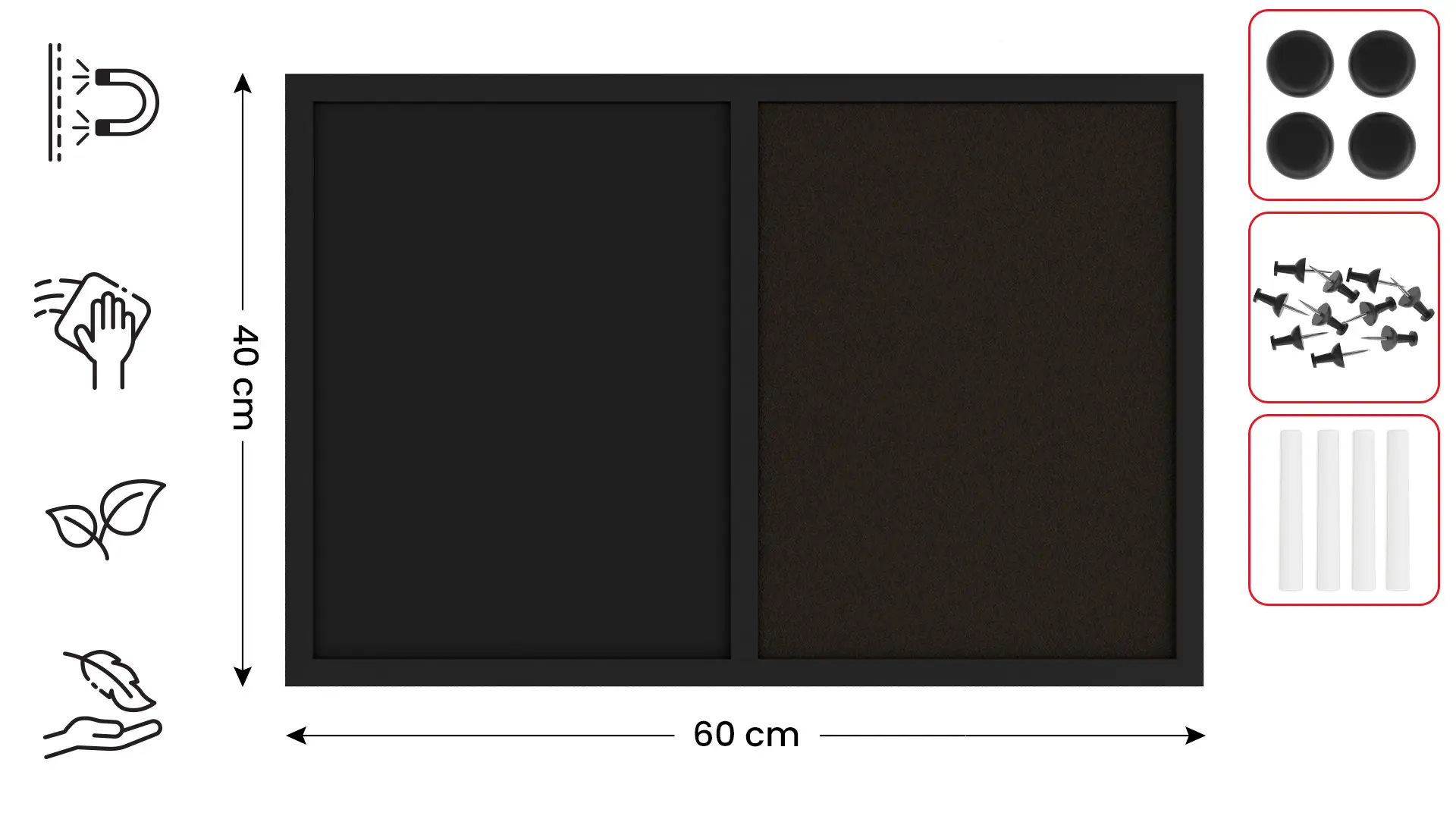 Kombitafel Kork/schwarz magnetisch 60x40 Holzrahmen schwarz lackiert