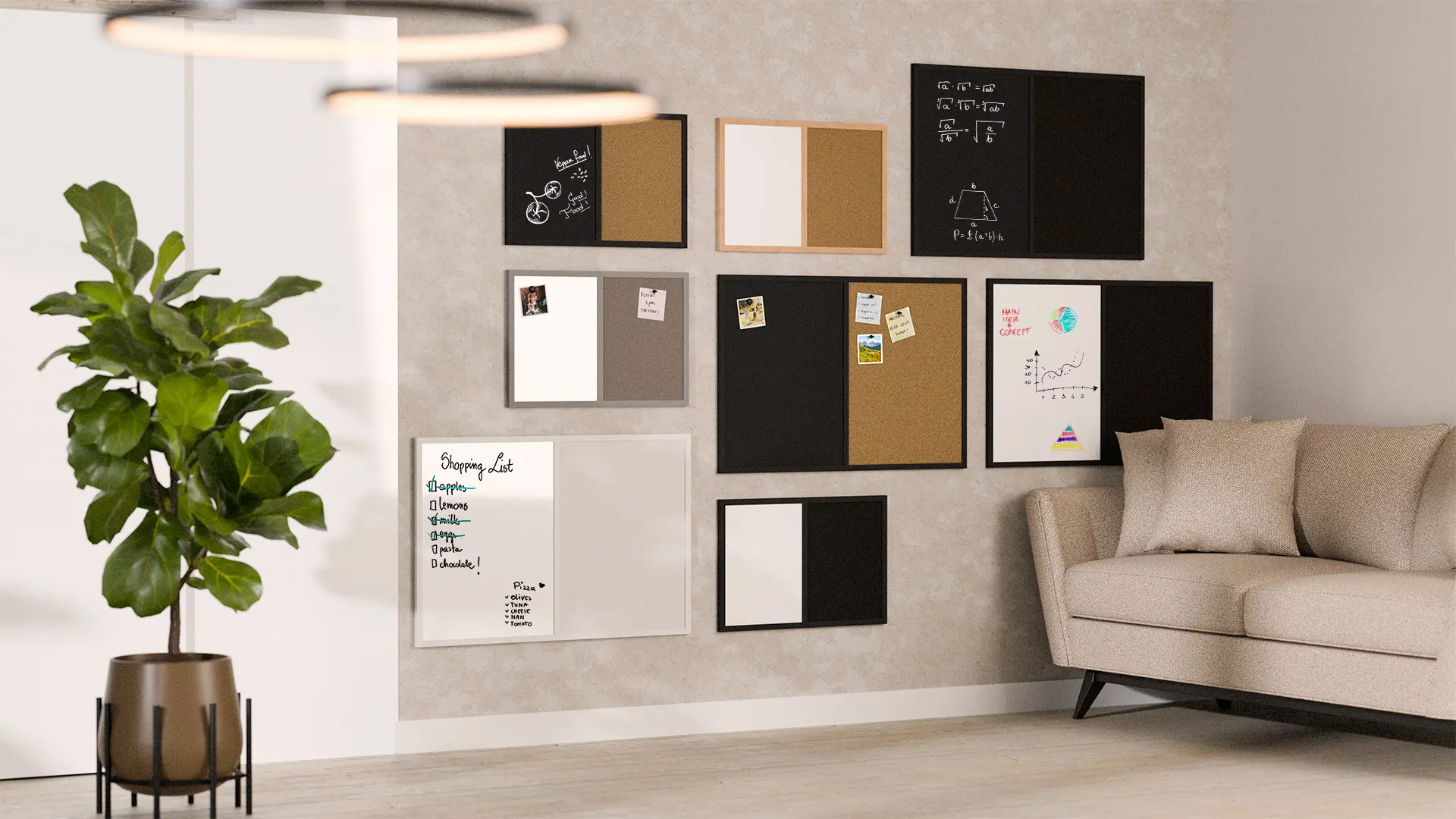 Kombitafel, Kork grau / magnetisch weiß 90x60, Holzrahmen grau lackiert – Bild 8