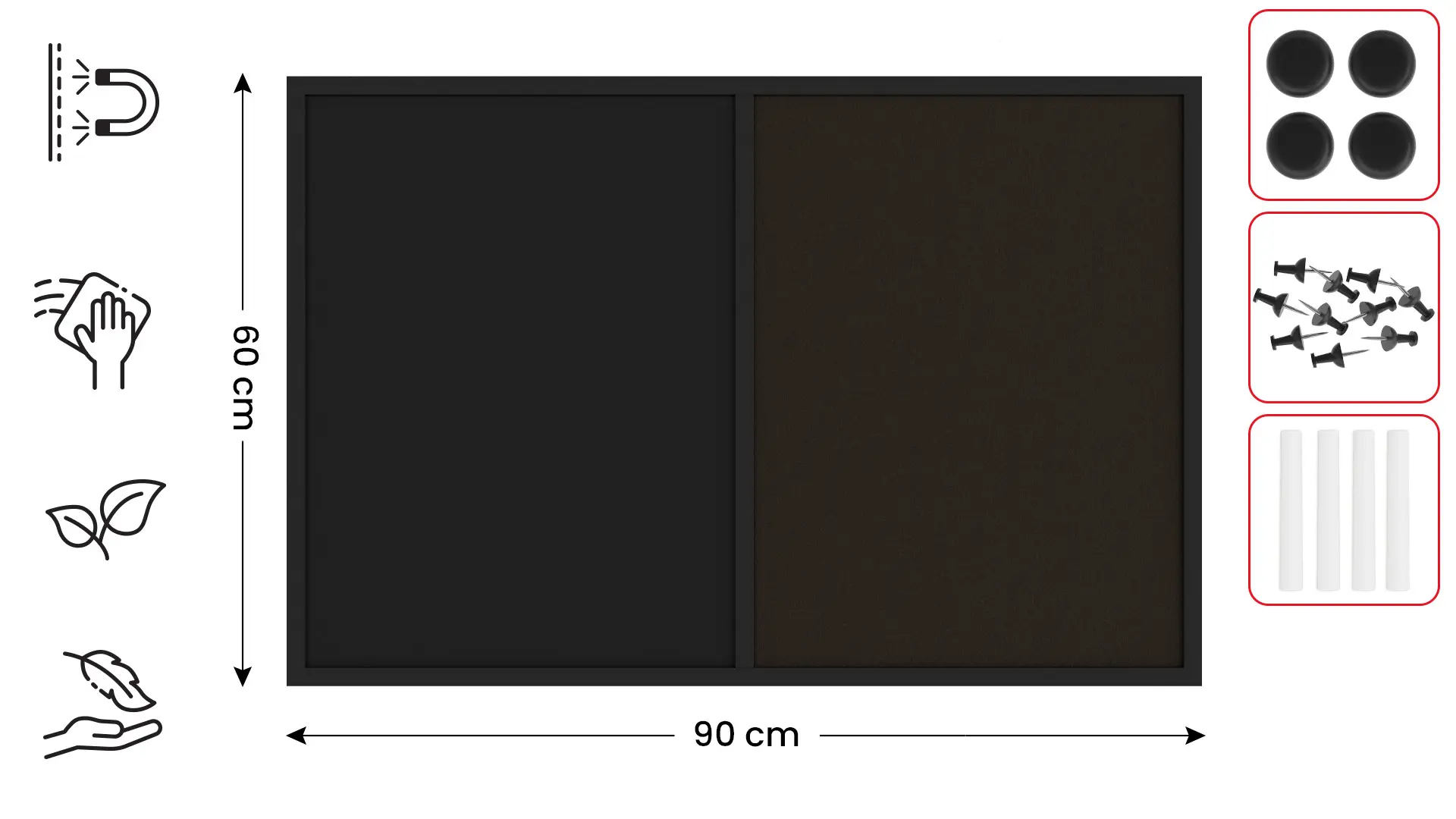 Kombitafel Kork/schwarz magnetisch 90x60 Holzrahmen schwarz lackiert