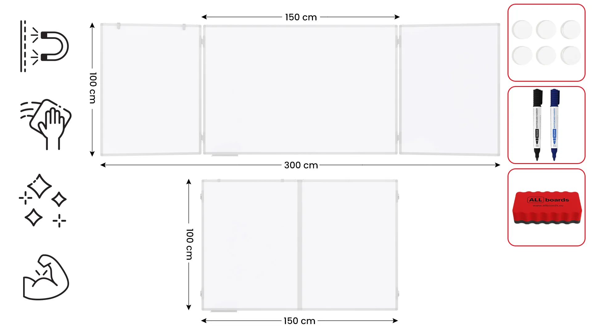 Magnetisches Whiteboard Klapptafel 5-flächig 100x150//300cm P3 emailliert – Bild 2