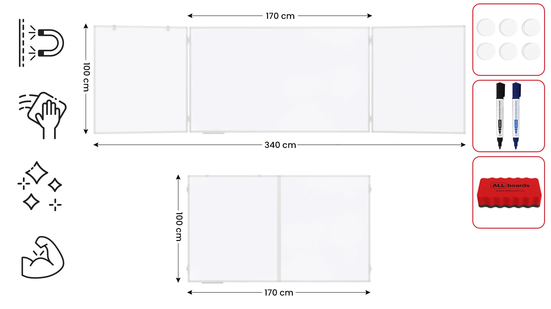 Magnetisches Whiteboard Klapptafel 5-flächig 100x170 // 340 cm P3 emailliert – Bild 2