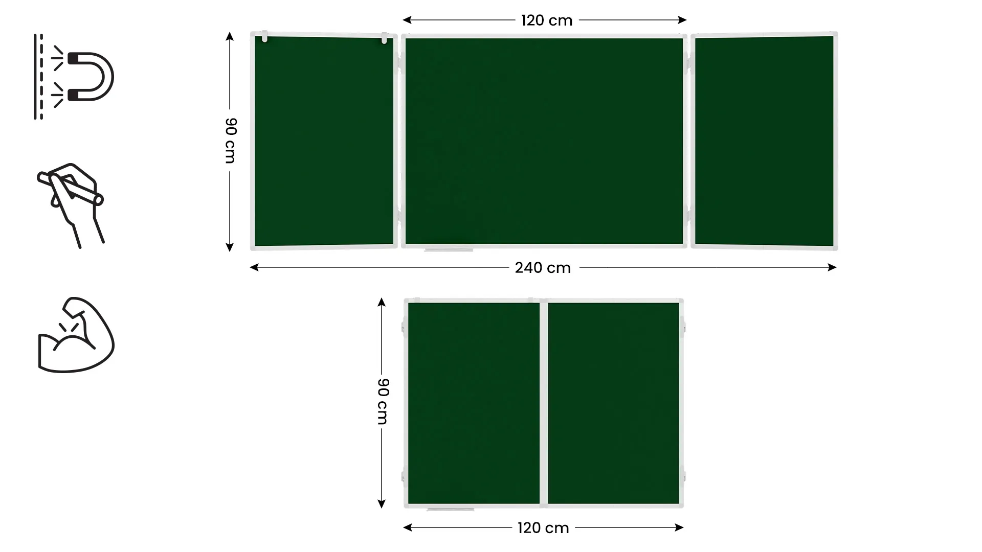 Grün Magnetisch Kreidetafel, Klapptafel 5-flächig 120x90//240 cm – Bild 2