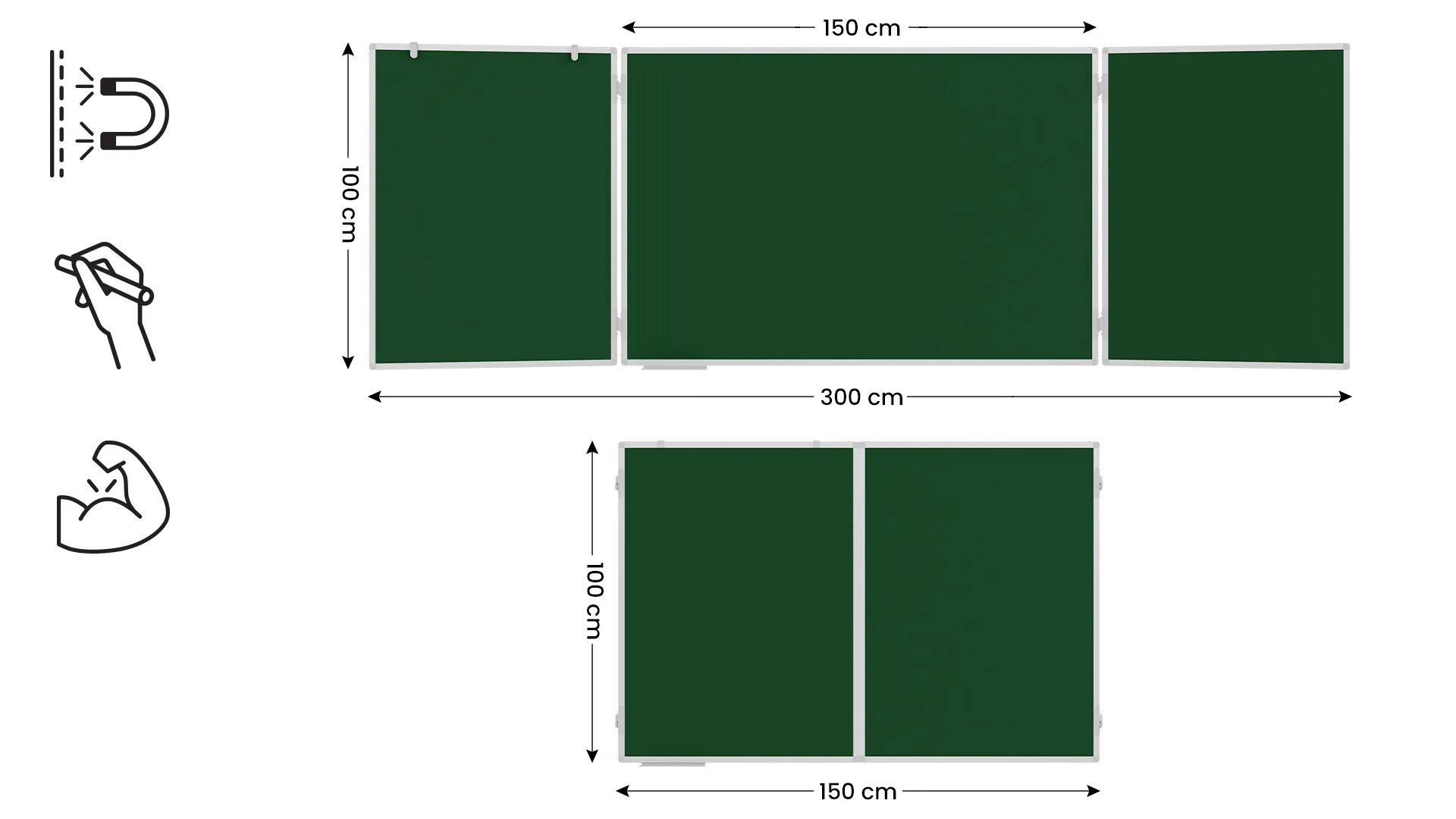 Grün Magnetisch Kreidetafel, Klapptafel 5-flächig 100x150 // 300 cm – Bild 2