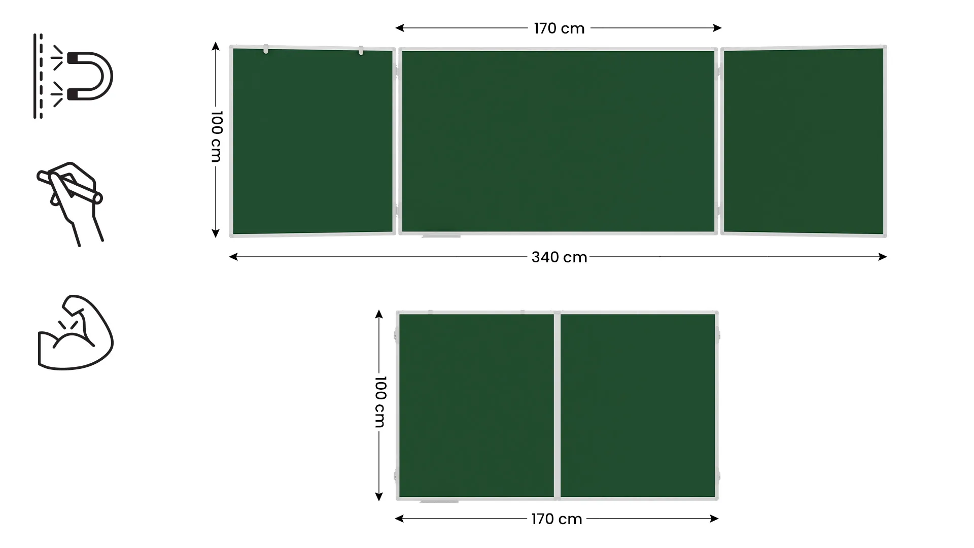 Grün Magnetisch Kreidetafel, Klapptafel 5-flächig 100x170 // 340 cm – Bild 2