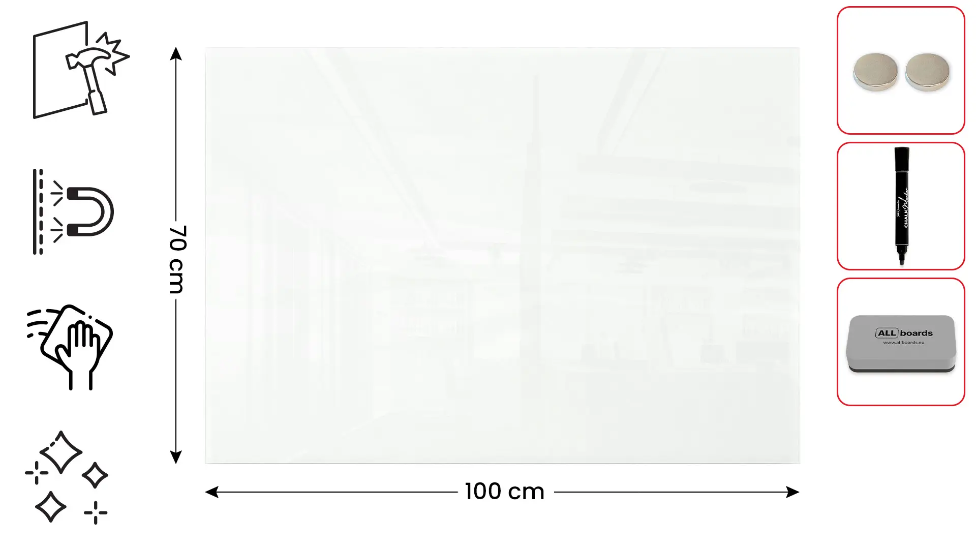 Glasboard - Weiß CLASSIC WHITE 100x70cm + GRATIS