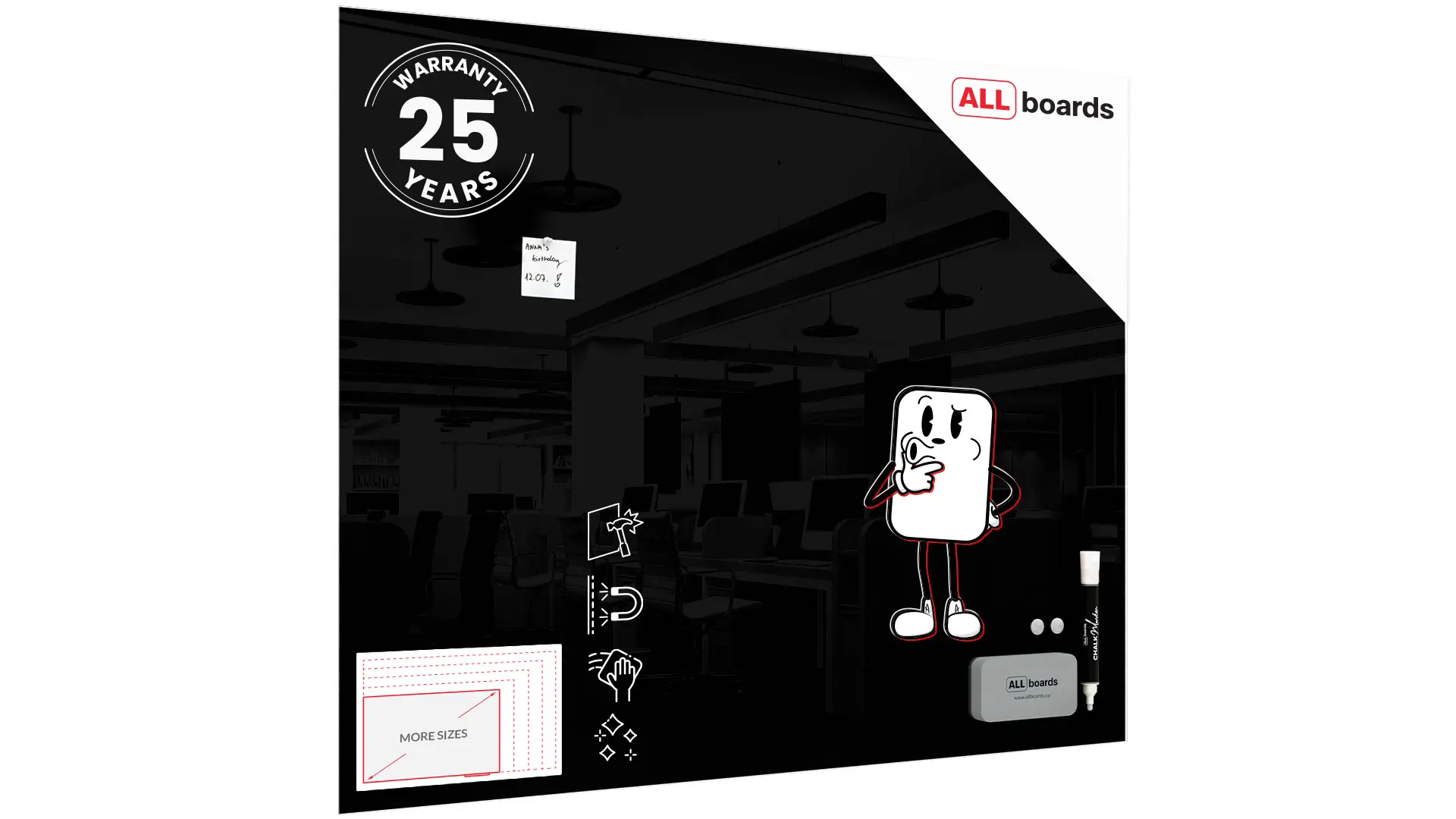 Glasboard - Schwarz 150x120cm + GRATIS