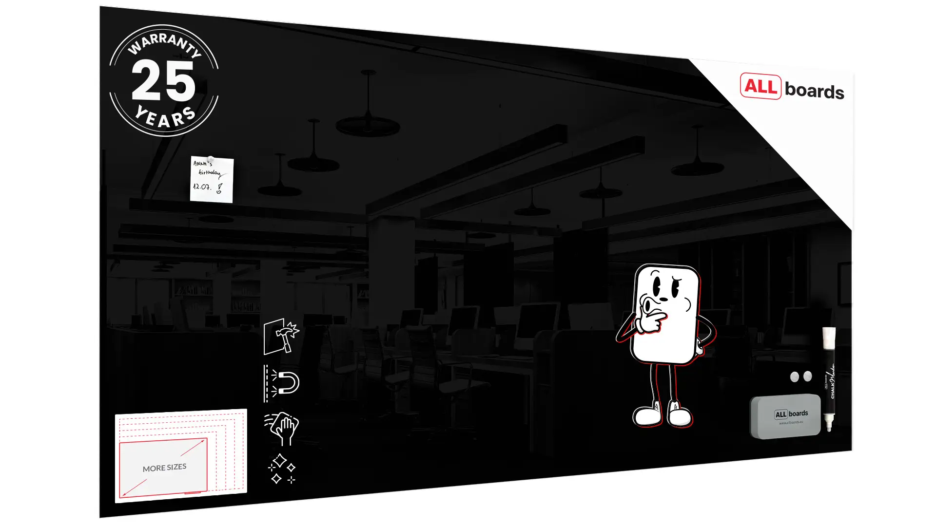 Glasboard - Schwarz 200x100cm + GRATIS