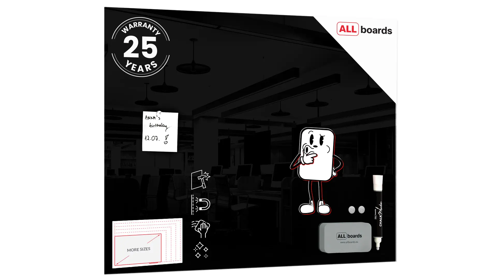 Glasboard - Schwarz 80x60cm + GRATIS