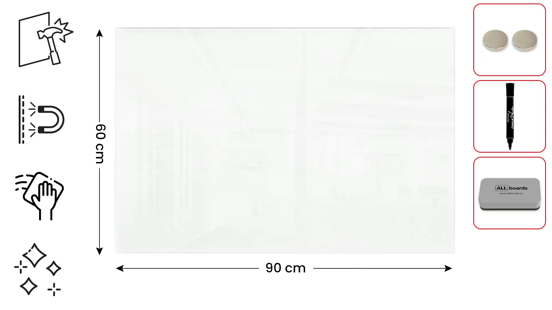 Glasboard - Weiß CLASSIC WHITE 90x60cm + GRATIS