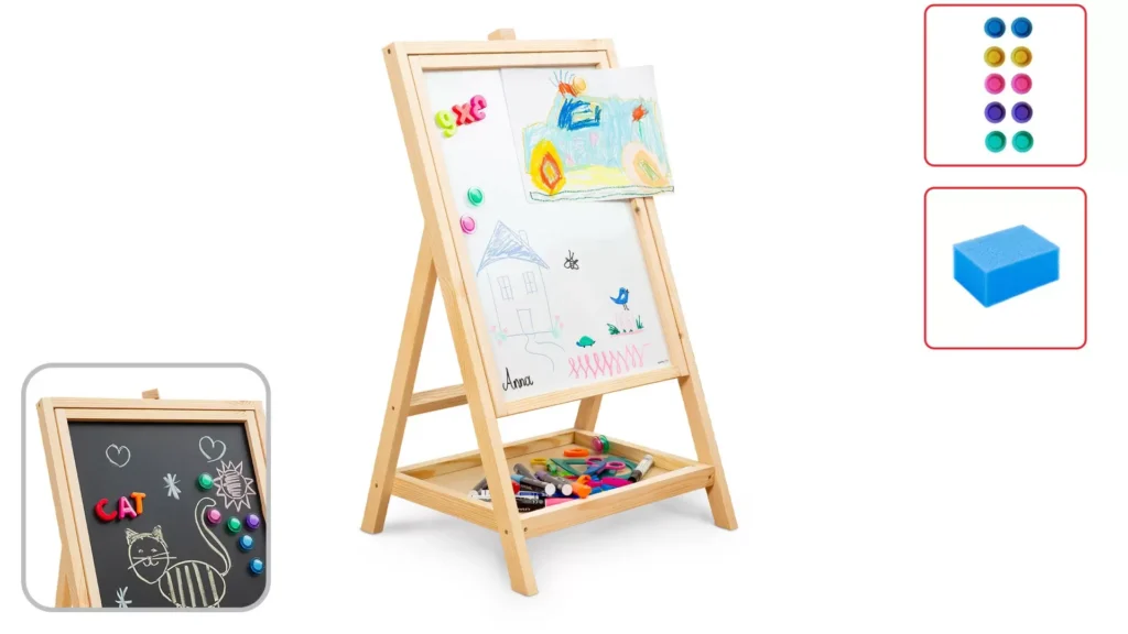 Drehbare Holztafel für Kinder, zum Zeichnen, magnetisch, Höhe 80 cm