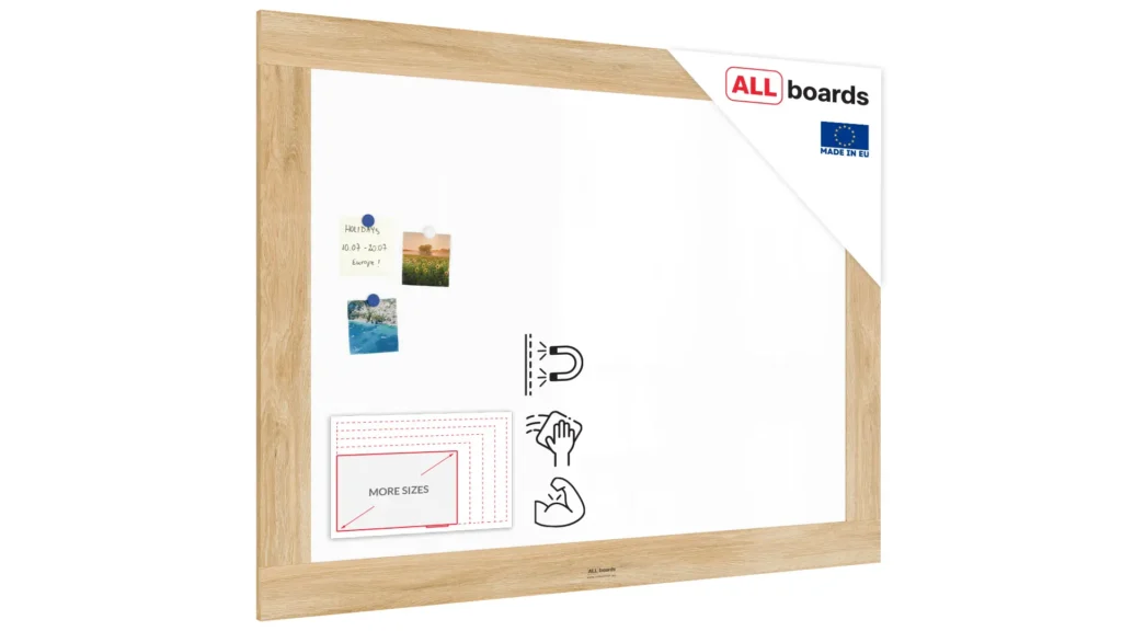 Magnetisches Whiteboard, trocken abwischbar PREMIUM 120x90 cm, massiver Rahmen im Eichendesign