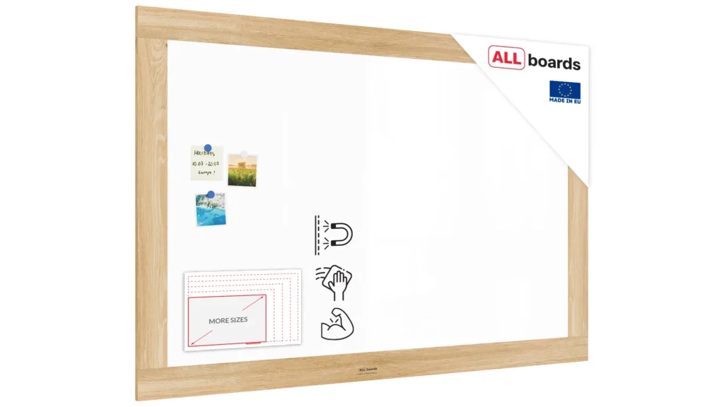 Magnetisches Whiteboard, trocken abwischbar PREMIUM 150x100cm, massiver Rahmen im Eichendesign